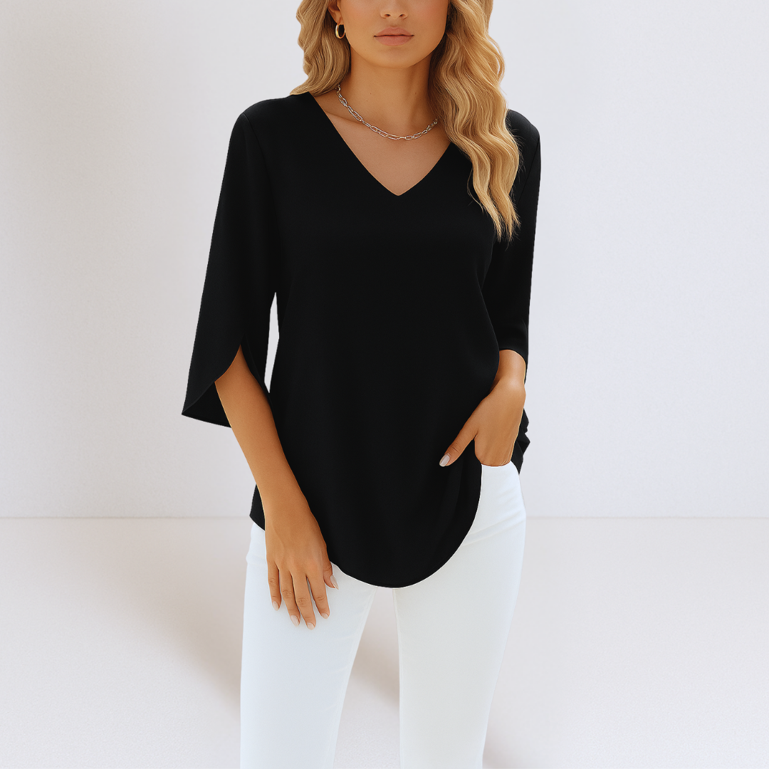 SOPHIE - Elegant Blouse with V-Neck and Slit Sleeves