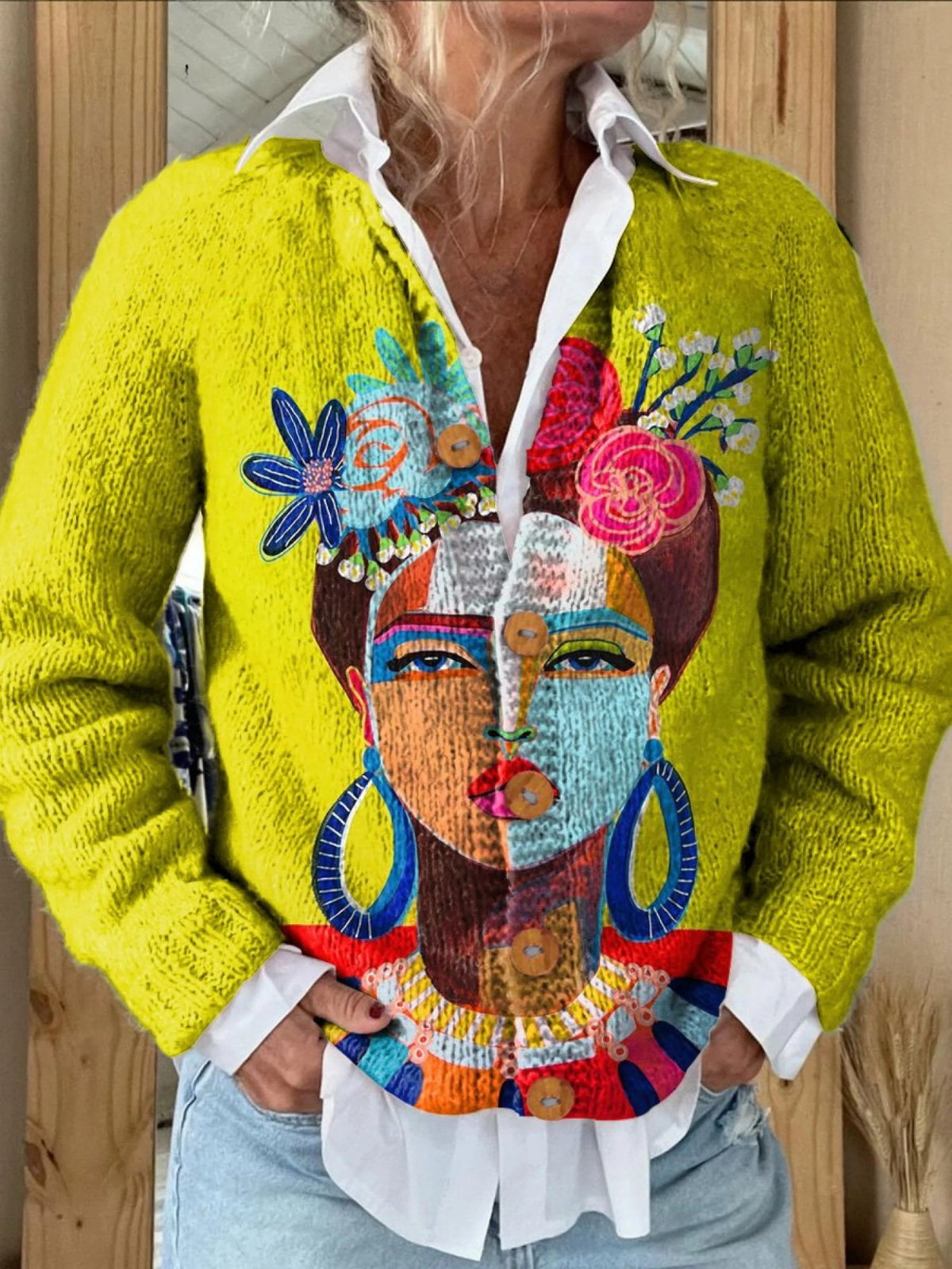 FREDA - Portrait Art Printed Cardigan