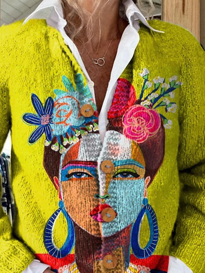 FREDA - Portrait Art Printed Cardigan