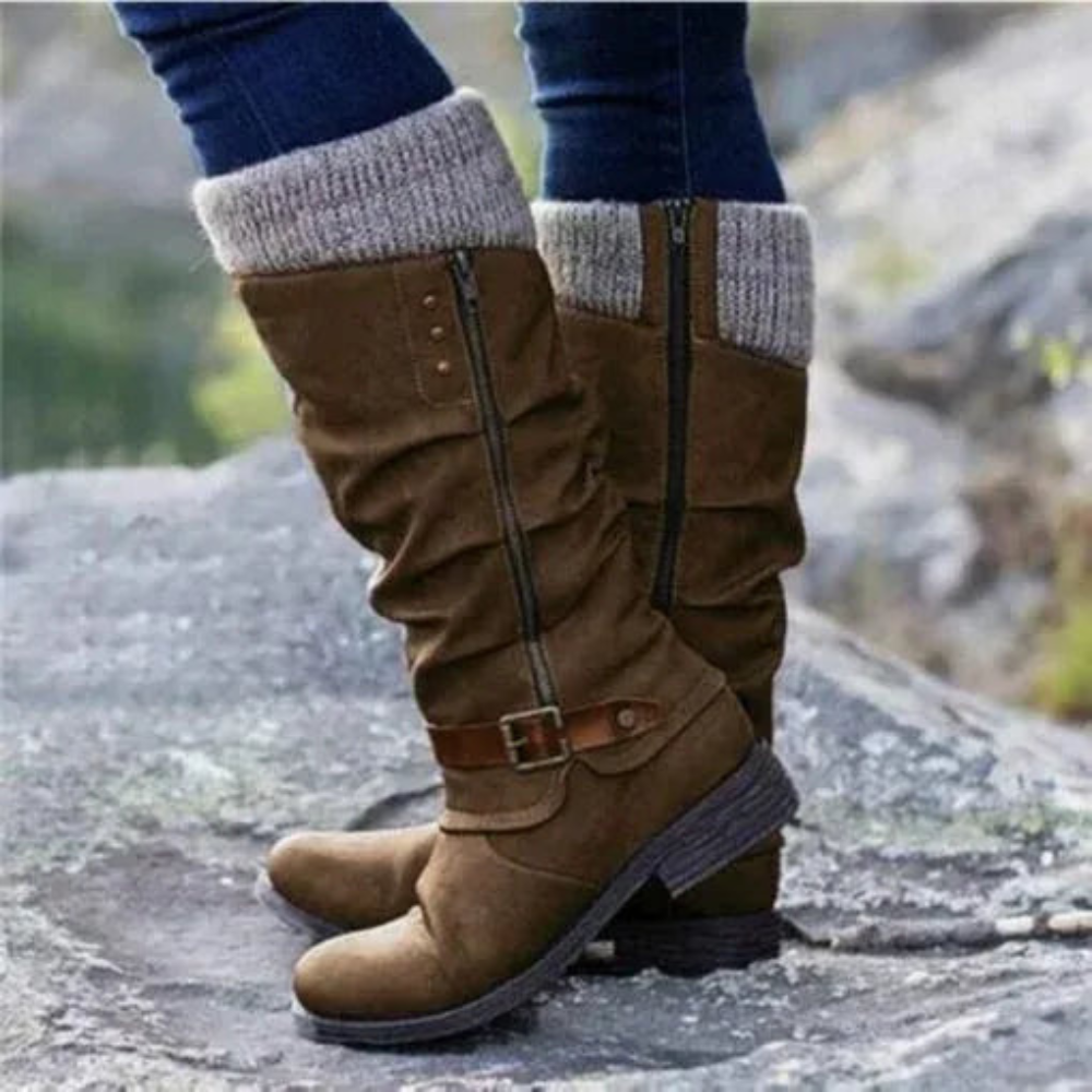 AMY - Warm-lined high boots with knitted edge