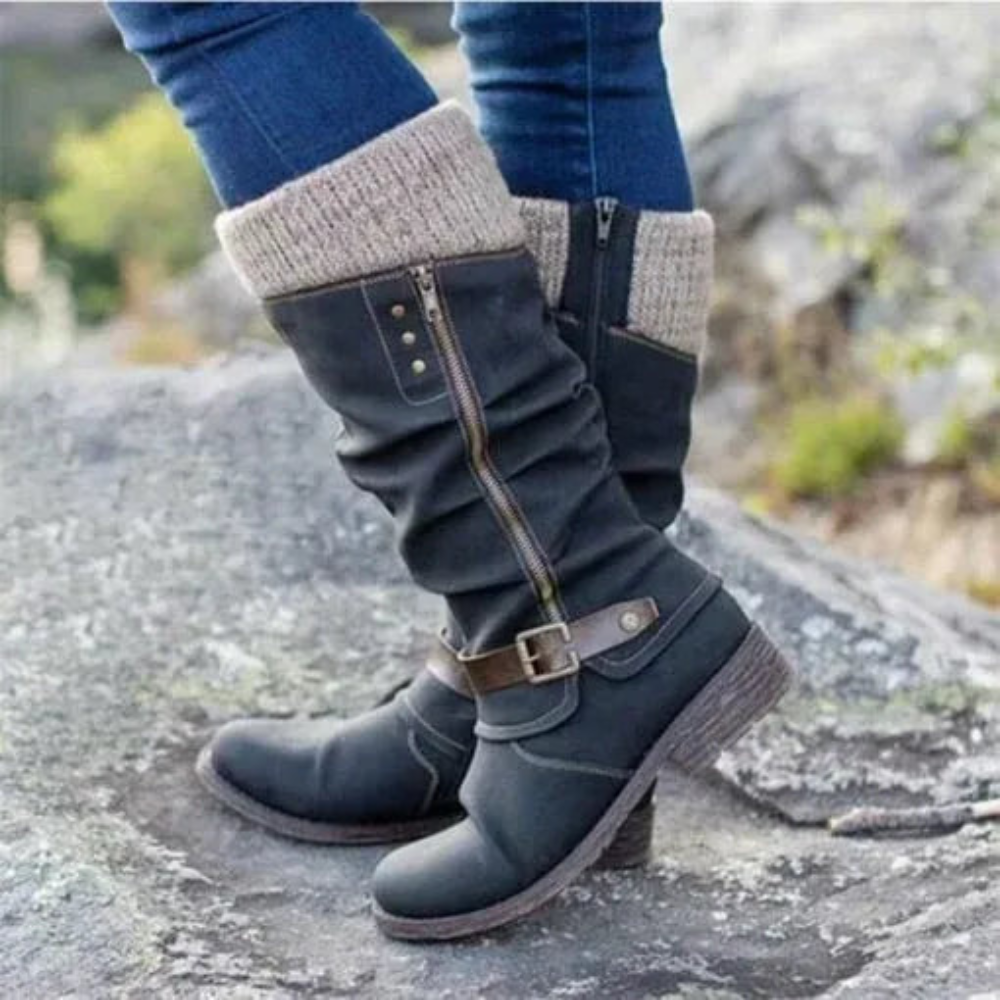 AMY - Warm-lined high boots with knitted edge