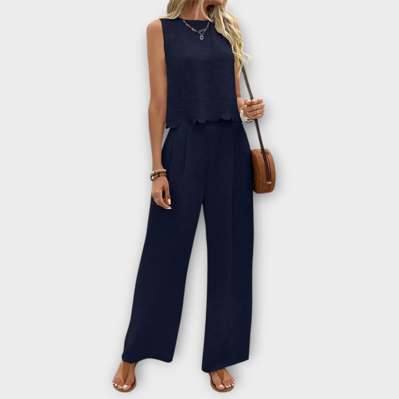 Valeria - Vest with Petal Trim & Long Pants
