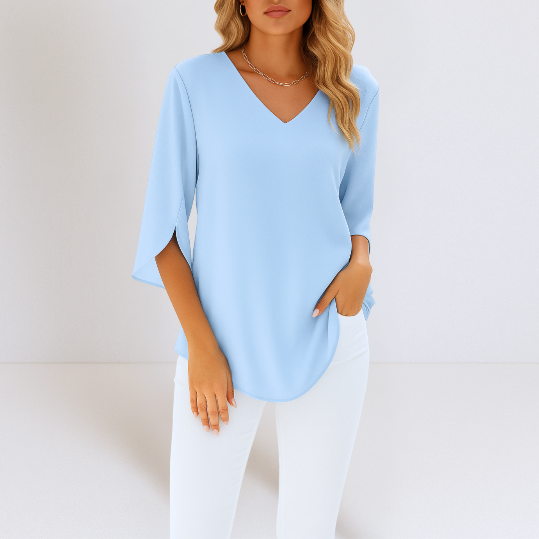 SOPHIE - Elegant Blouse with V-Neck and Slit Sleeves
