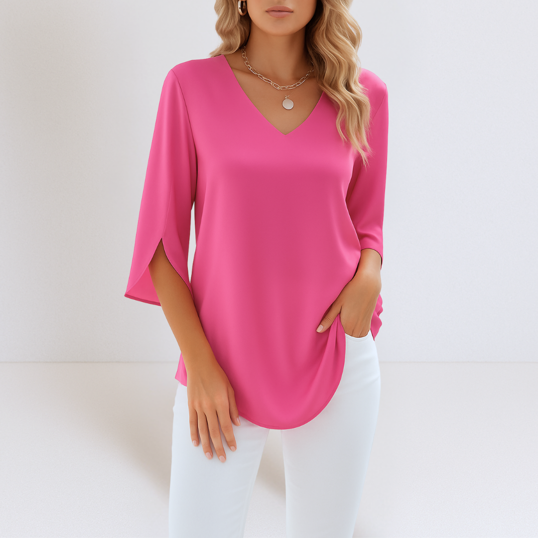 SOPHIE - Elegant Blouse with V-Neck and Slit Sleeves