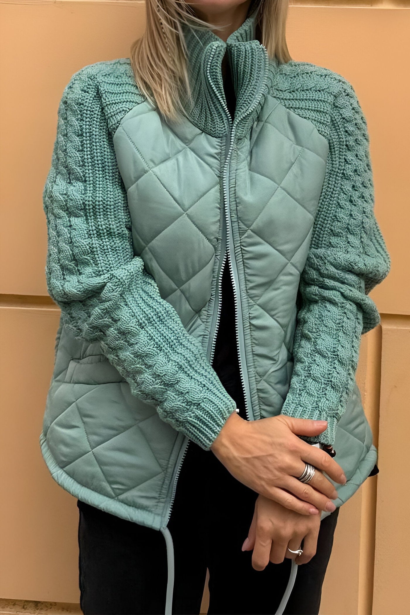 ANIYA - Knitted Patchwork Jacket with Zipper