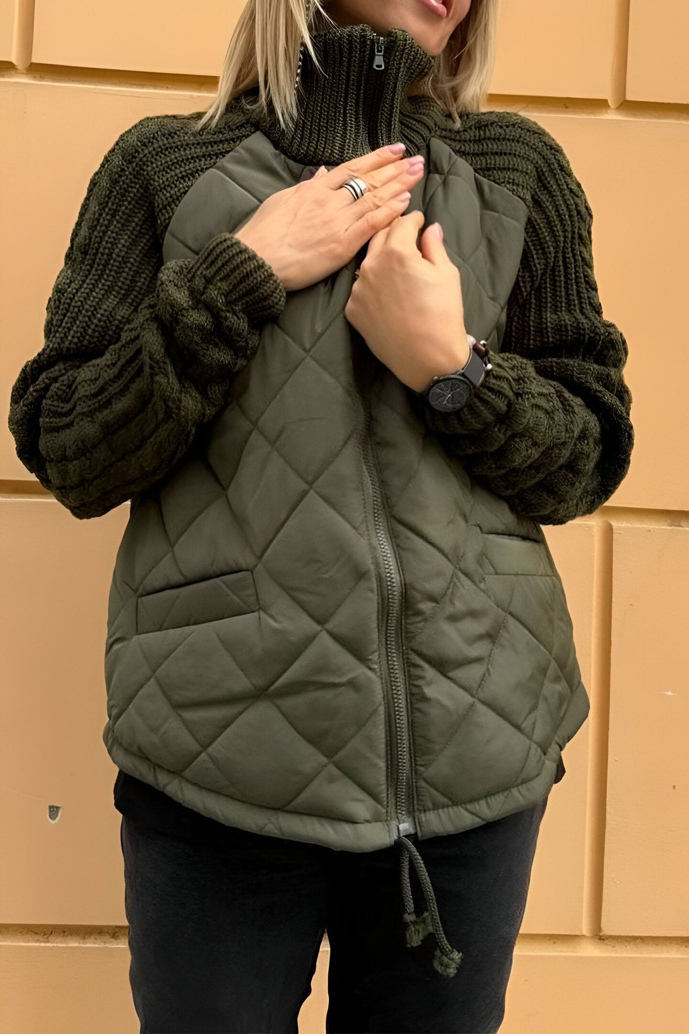 ANIYA - Knitted Patchwork Jacket with Zipper