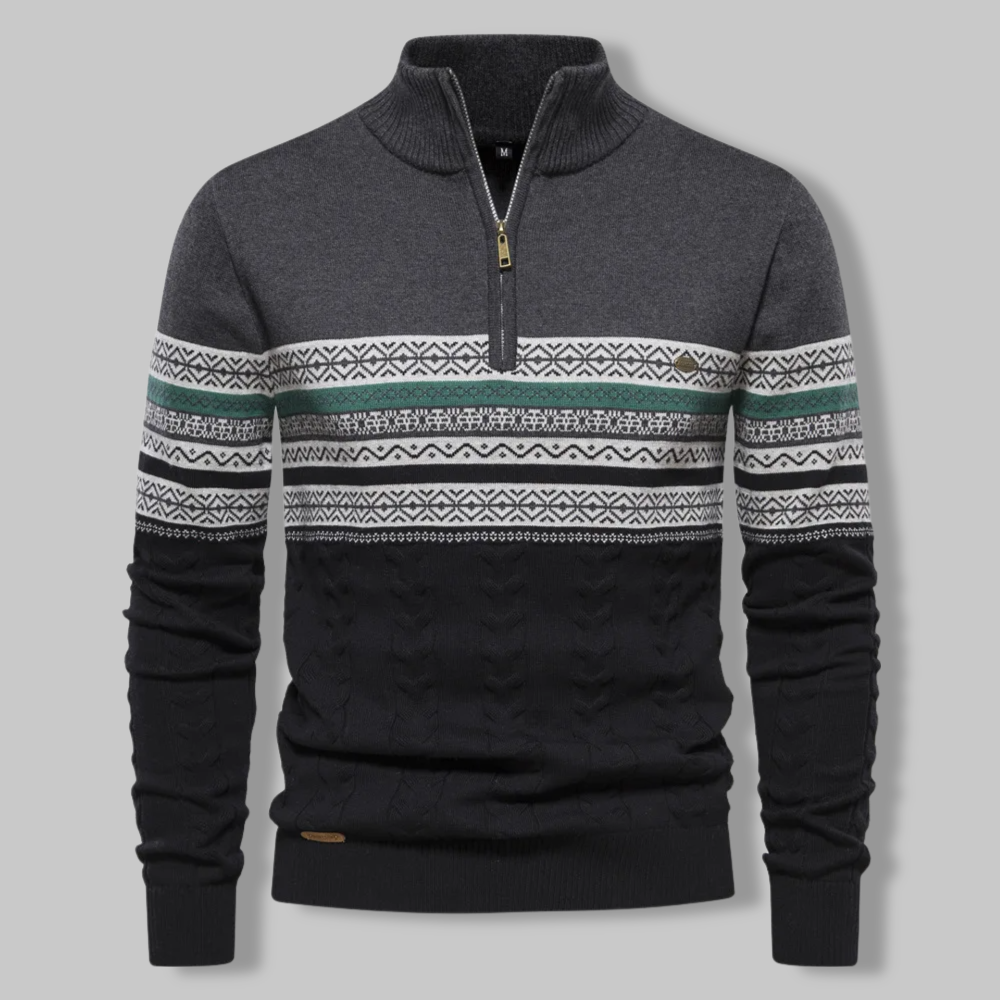Alpina - Cotton Sweater with Zippered Collar