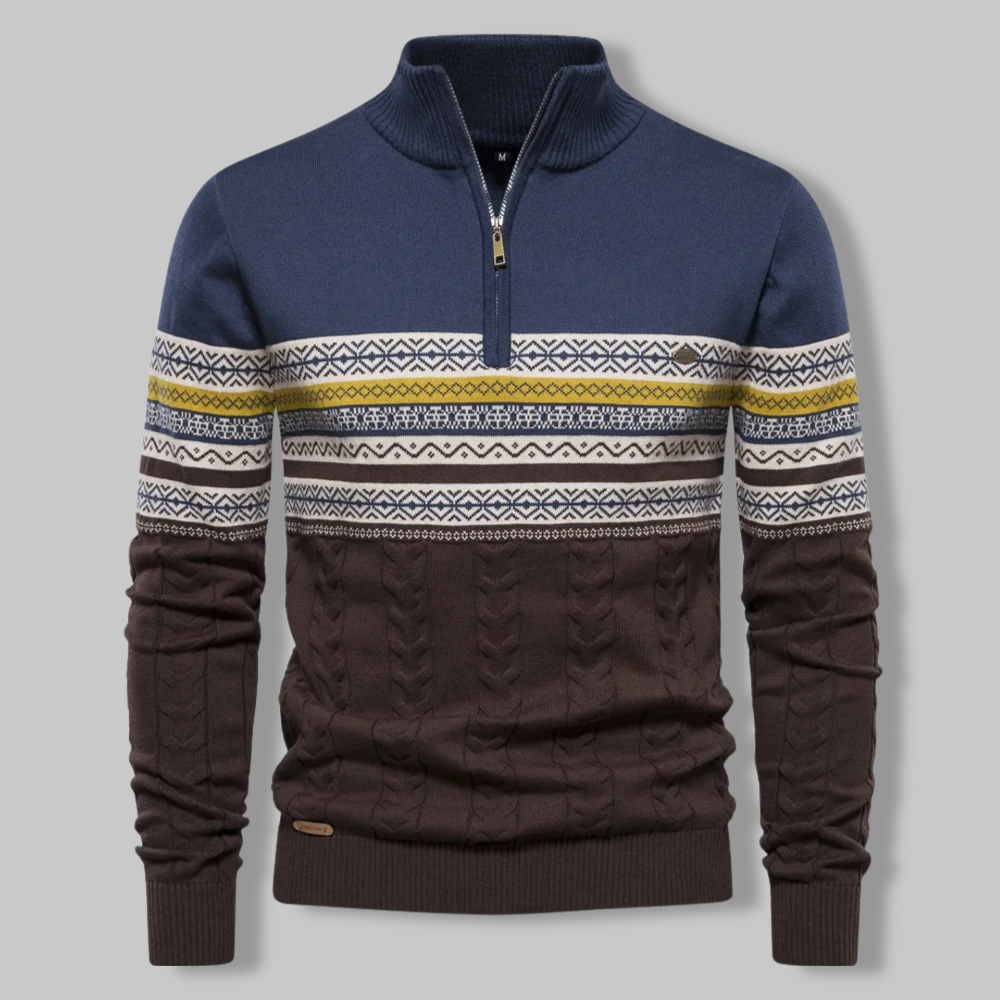 Alpina - Cotton Sweater with Zippered Collar