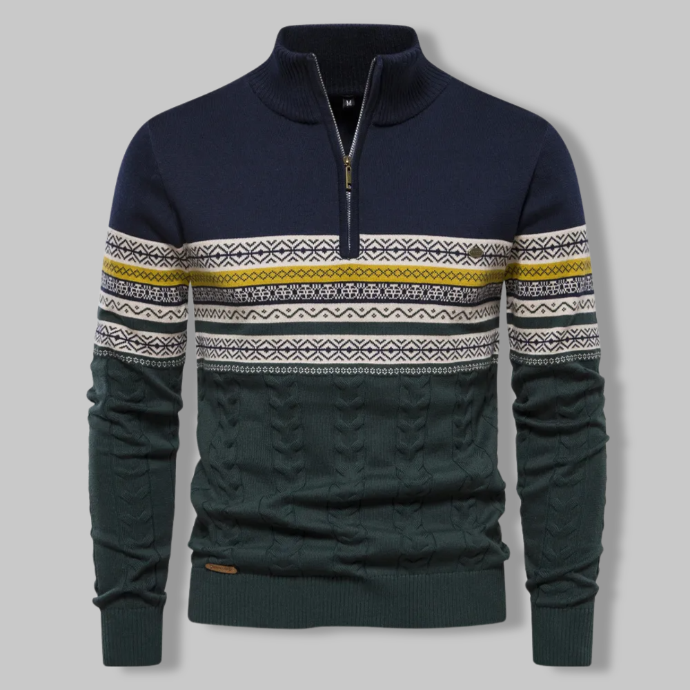 Alpina - Cotton Sweater with Zippered Collar