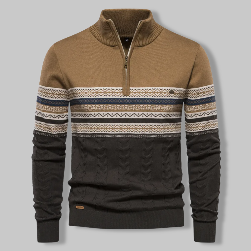 Alpina - Cotton Sweater with Zippered Collar