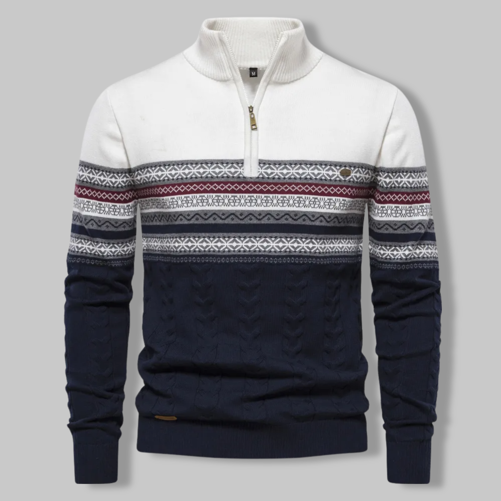 Alpina - Cotton Sweater with Zippered Collar