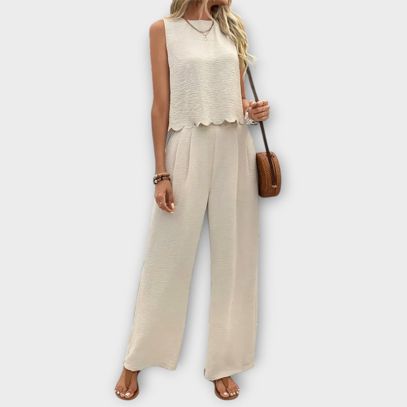 Valeria - Vest with Petal Trim & Long Pants