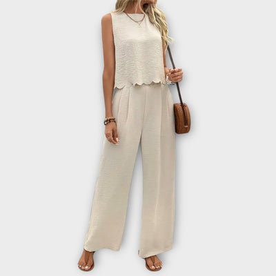 Valeria - Vest with Petal Trim & Long Pants