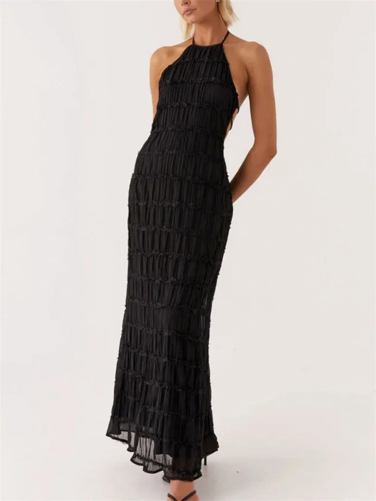 MONIQUE - Elegant Halter Maxi Dress with Open Back