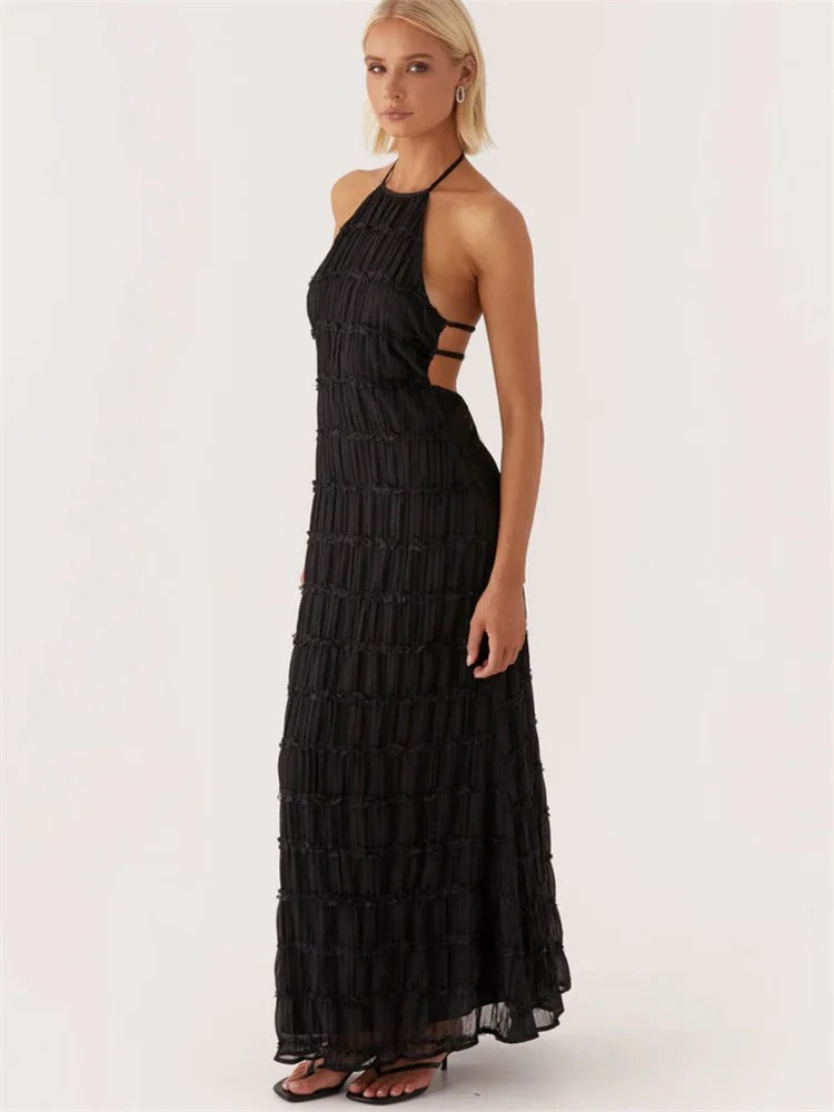 MONIQUE - Elegant Halter Maxi Dress with Open Back