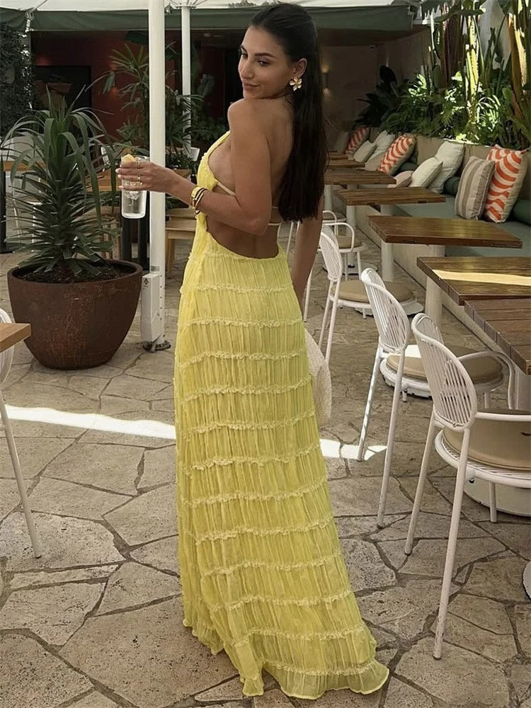 MONIQUE - Elegant Halter Maxi Dress with Open Back