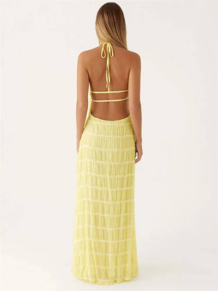 MONIQUE - Elegant Halter Maxi Dress with Open Back