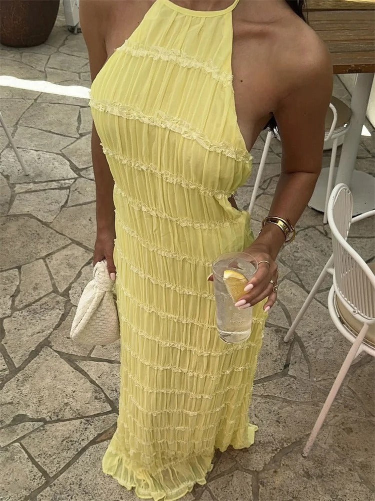 MONIQUE - Elegant Halter Maxi Dress with Open Back