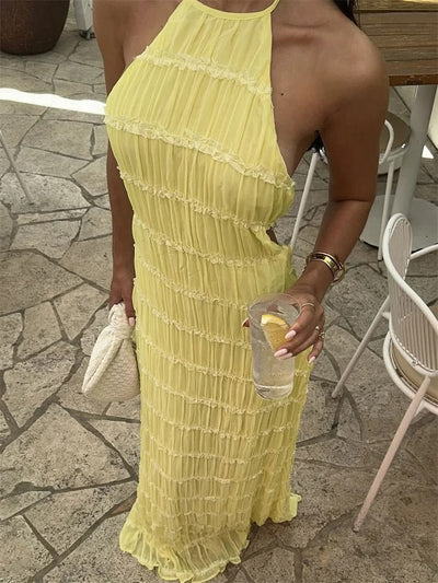 MONIQUE - Elegant Halter Maxi Dress with Open Back